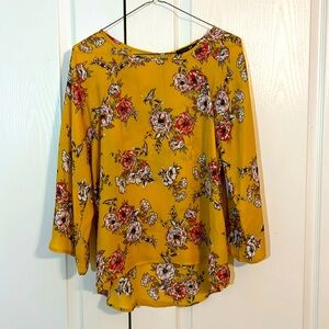 Papermoon Long Sleeve Floral Mustard hi-lo Blouse Sz S